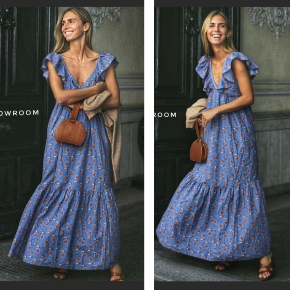 MANGO organic cotton ruffled maxi dress blogger zara competitor brand